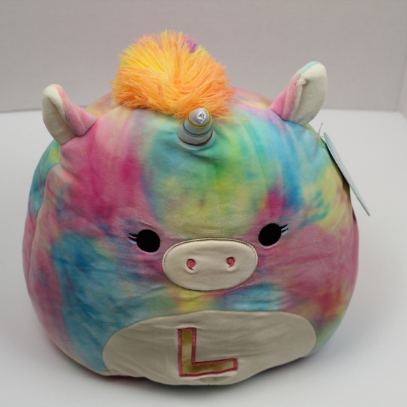 Squishmallows Monogrammed L Rainbow Unicorn Plush - Picture 4 of 12